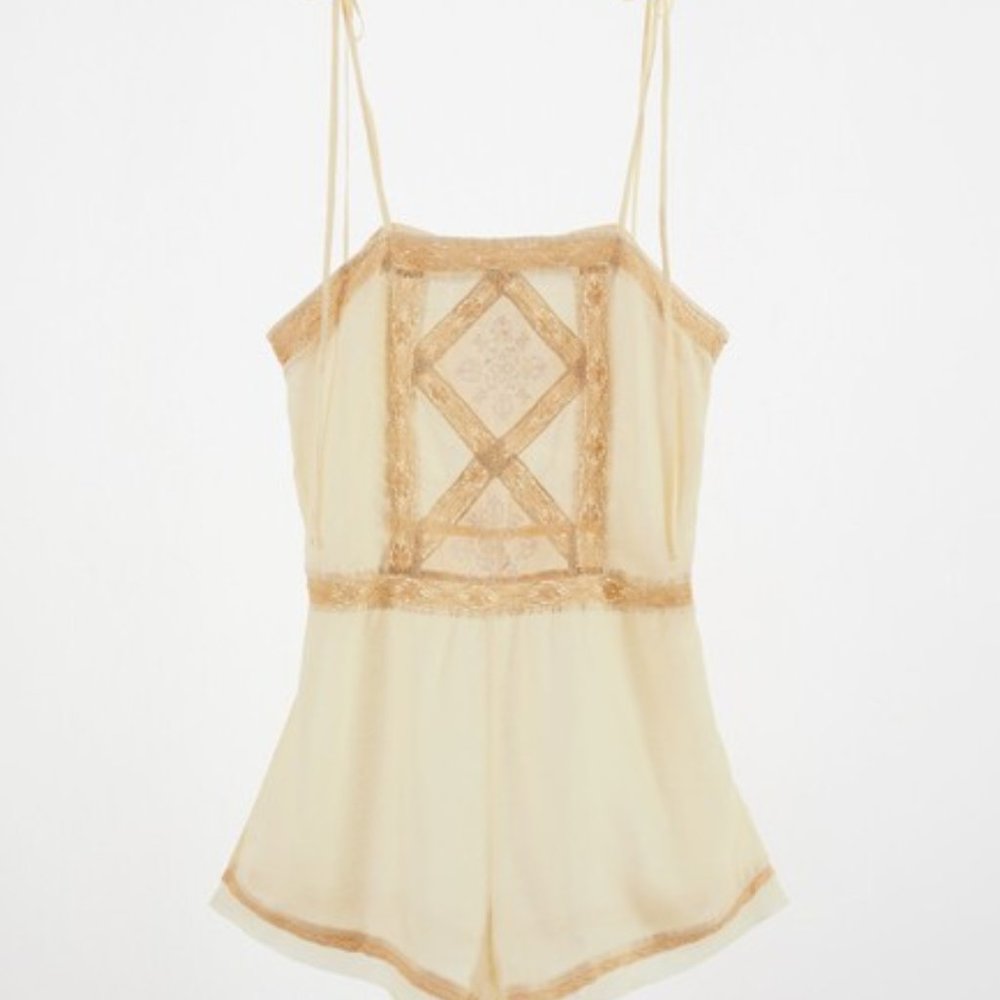 Short Lace Jumpsuit - Light Yellow - Zara
